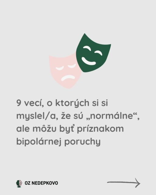 Bipolárna porucha nie je len o tom, že si raz hore a raz dole.🎢

Je to komplexné ochorenie, ktoré sa často nenápadne maskuje za tvoju povahu, životný štýl alebo momentálnu náladu.

Mnoho ľudí roky netuší, že ich „extrémy“ majú meno. Myslia si, že sú proste len príliš ambiciózni, príliš leniví alebo príliš impulzívni.

Pravdou však je, že za tým môže byť biochemická búrka v mozgu, ktorú vôľa ani silná káva nespravia.

Prečo je dôležité o tom hovoriť?

✅ Destigmatizácia: Bipolárna porucha nie je voľba ani charakterová vada.

✅ Skorá pomoc: Čím skôr človek pochopí, čo sa deje, tým skôr vie získať kontrolu nad svojím životom.

✅ Pochopenie: Aby sme prestali súdiť seba aj iných za prejavy, ktoré sú v skutočnosti symptómami.

👉 Prelistuj si carousel a zisti, ktoré nenápadné signály môžu naznačovať, že nejde len o „povahu“.

Ak si sa v týchto bodoch našiel/našla, neznamená to, že si „pokazený/á“.

Znamená to len, že tvoj mozog funguje trochu inak a zaslúži si odbornú pozornosť a starostlivosť. 🧡

💡Pamätaj: Diagnózu stanovuje výhradne odborník (psychiater). Ak máš pochybnosti, neboj sa zaklopať na dvere ambulancie. Je to ten najväčší prejav odvahy.

#dusevnezdravie #bipolarnaporucha #bipolar #mentalnezdravie #stopstigma #maniadepresia #dusevneochorenia